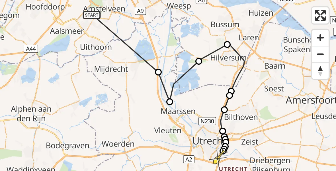 Routekaart van de vlucht: Politieheli naar Utrecht, Ter Aaseweg