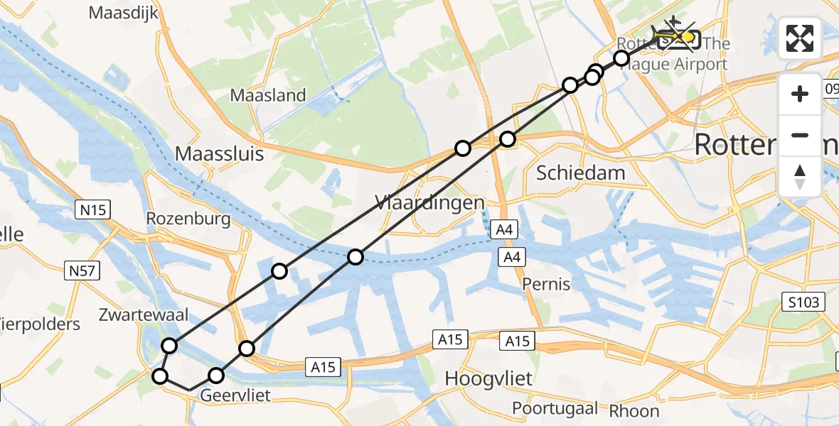 Routekaart van de vlucht: Lifeliner 2 naar Rotterdam The Hague Airport, Achterdijk