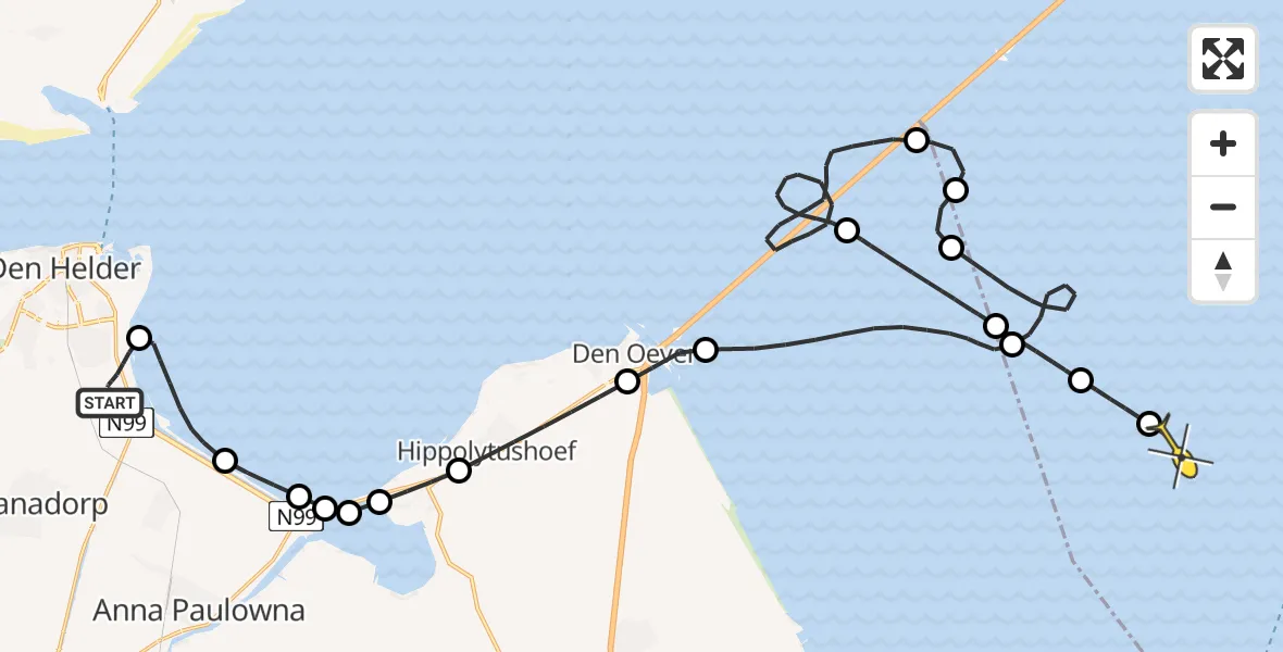 Routekaart van de vlucht: Kustwachthelikopter naar Stavoren, Oostoeverweg