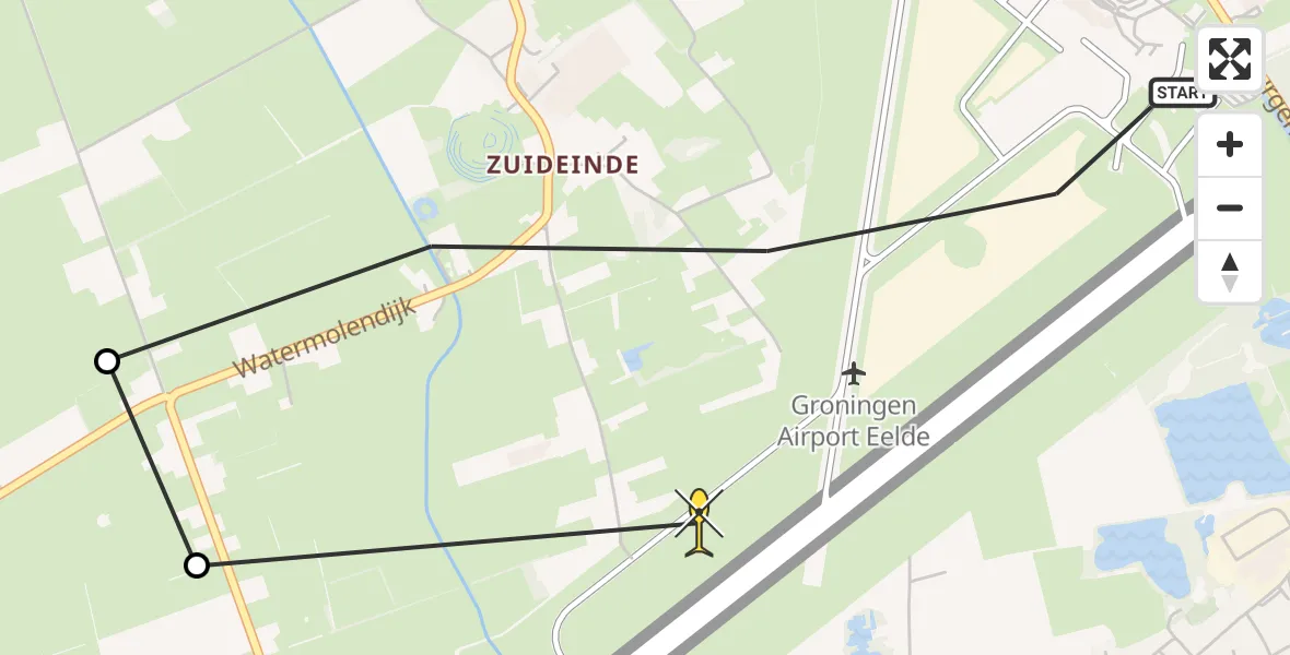 Routekaart van de vlucht: Lifeliner 4 naar Groningen Airport Eelde, Molenweg