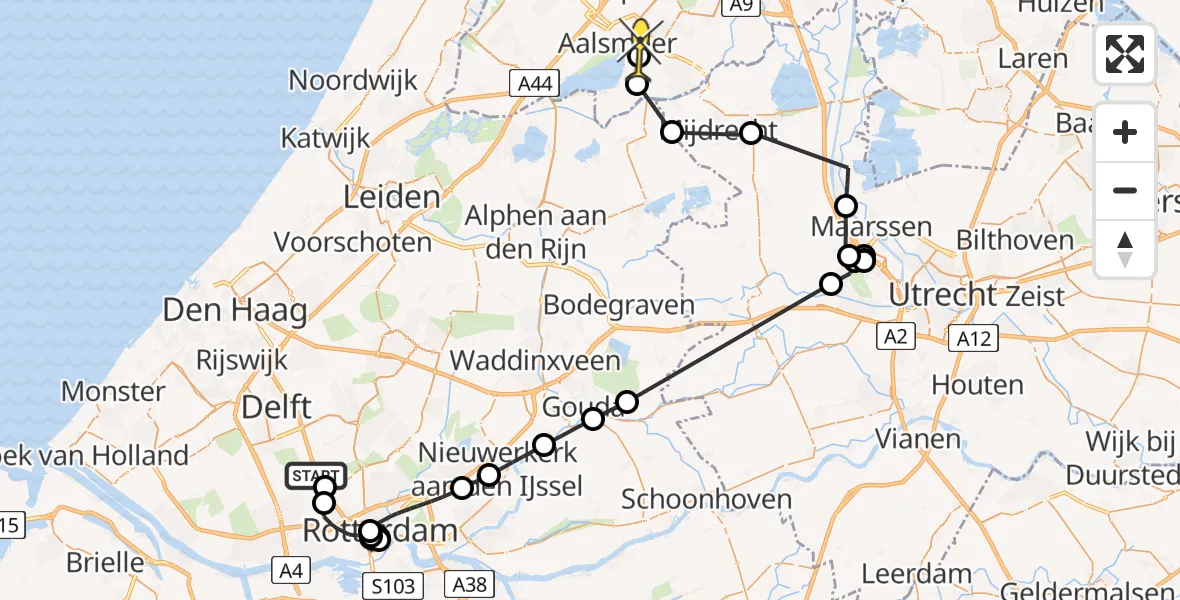 Routekaart van de vlucht: Politieheli naar Aalsmeer, Schieveensedijk