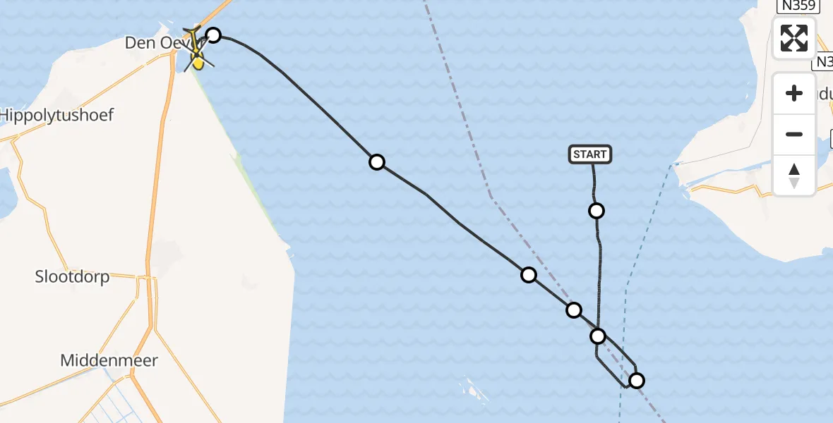 Routekaart van de vlucht: Kustwachthelikopter naar Den Oever, Lacon