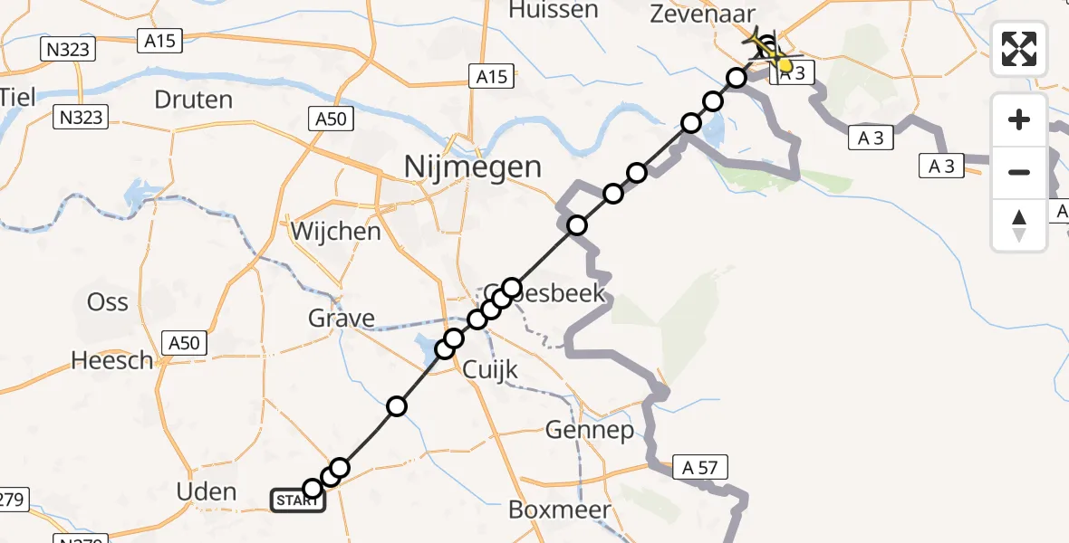 Routekaart van de vlucht: Lifeliner 3 naar Babberich, Zeelandsedijk