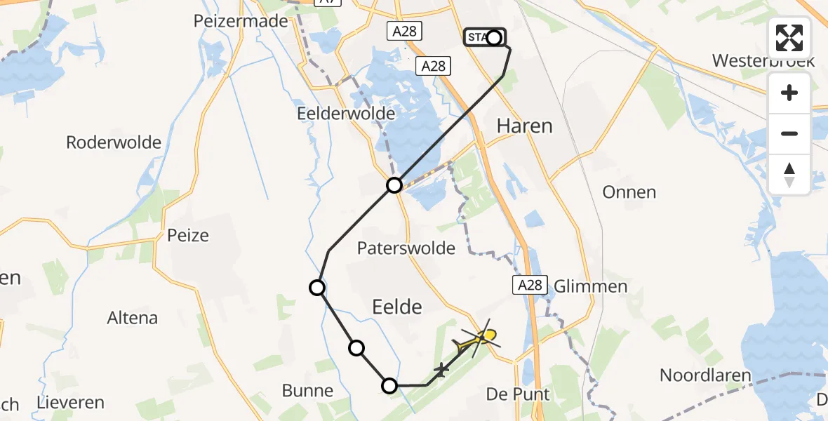 Routekaart van de vlucht: Lifeliner 4 naar Groningen Airport Eelde, Elzenbroekbosje