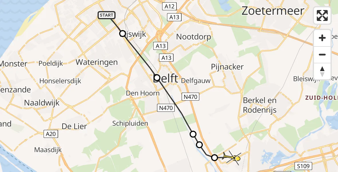 Routekaart van de vlucht: Lifeliner 2 naar Rotterdam The Hague Airport, Middachtenweg