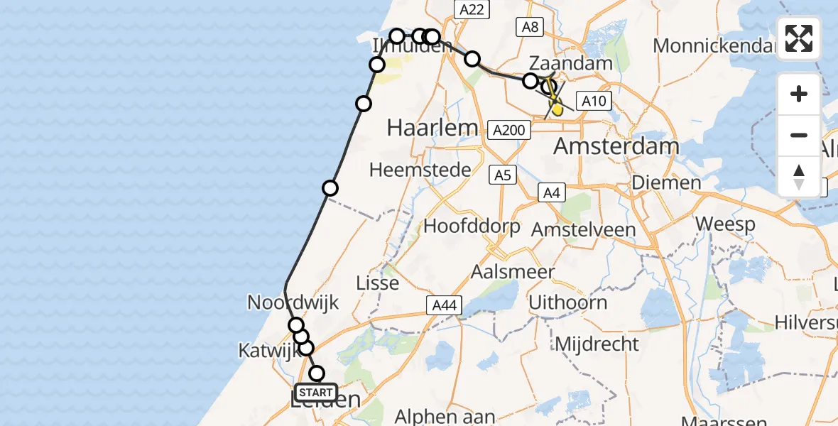 Routekaart van de vlucht: Lifeliner 1 naar Amsterdam Heliport, Kagerstraat