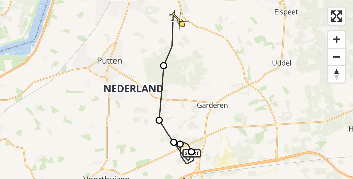 Routekaart van de vlucht: Politieheli naar Ermelo, Tolnegenweg