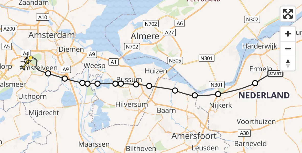 Routekaart van de vlucht: Politieheli naar Schiphol, Flevoweg