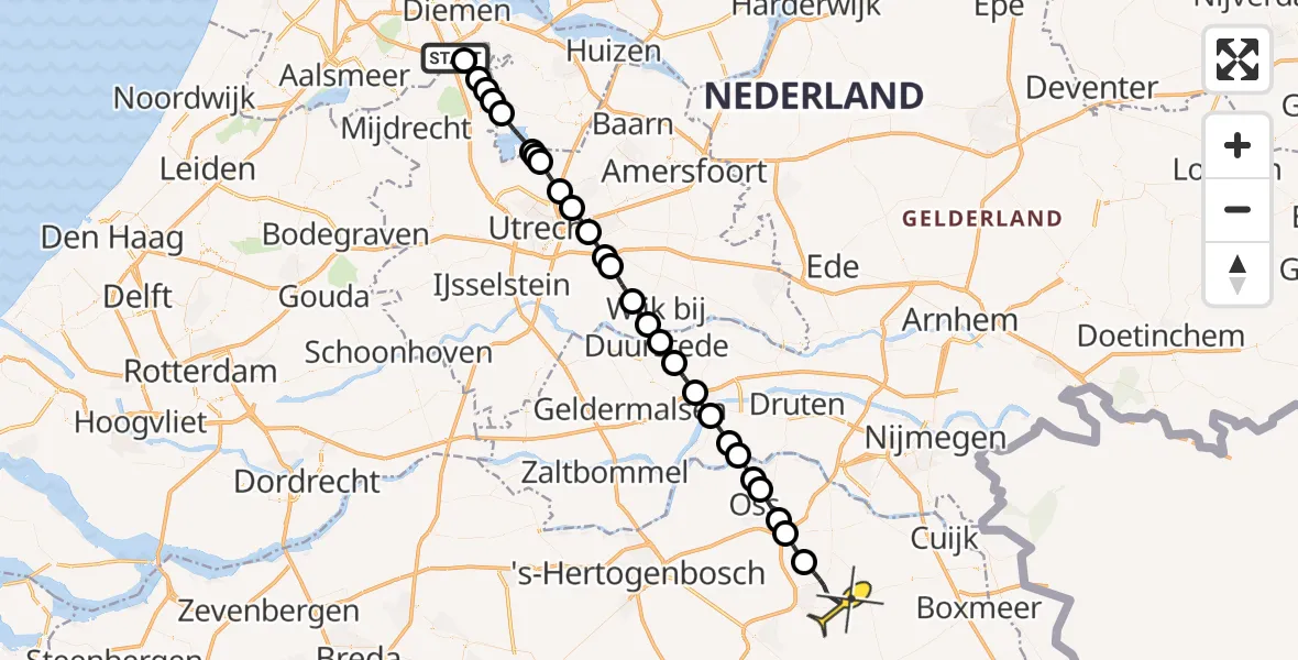 Routekaart van de vlucht: Lifeliner 3 naar Vliegbasis Volkel, Ruwelspad