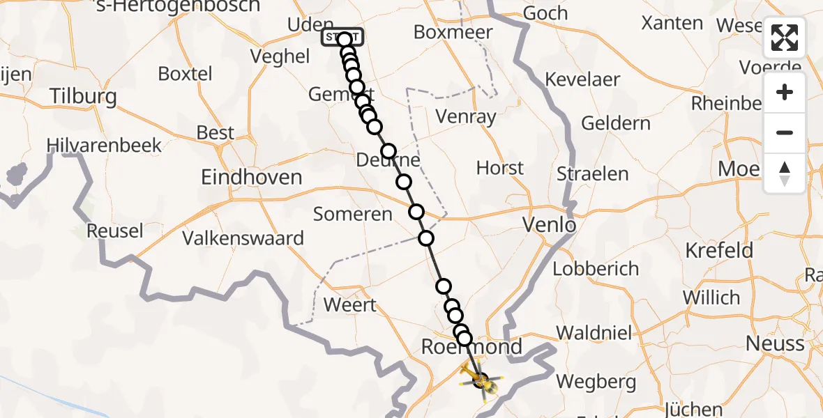 Vluchtroute Traumahelikopter Vliegbasis Volkel - Sint Odiliënberg, 09 juli 2024, 12:38