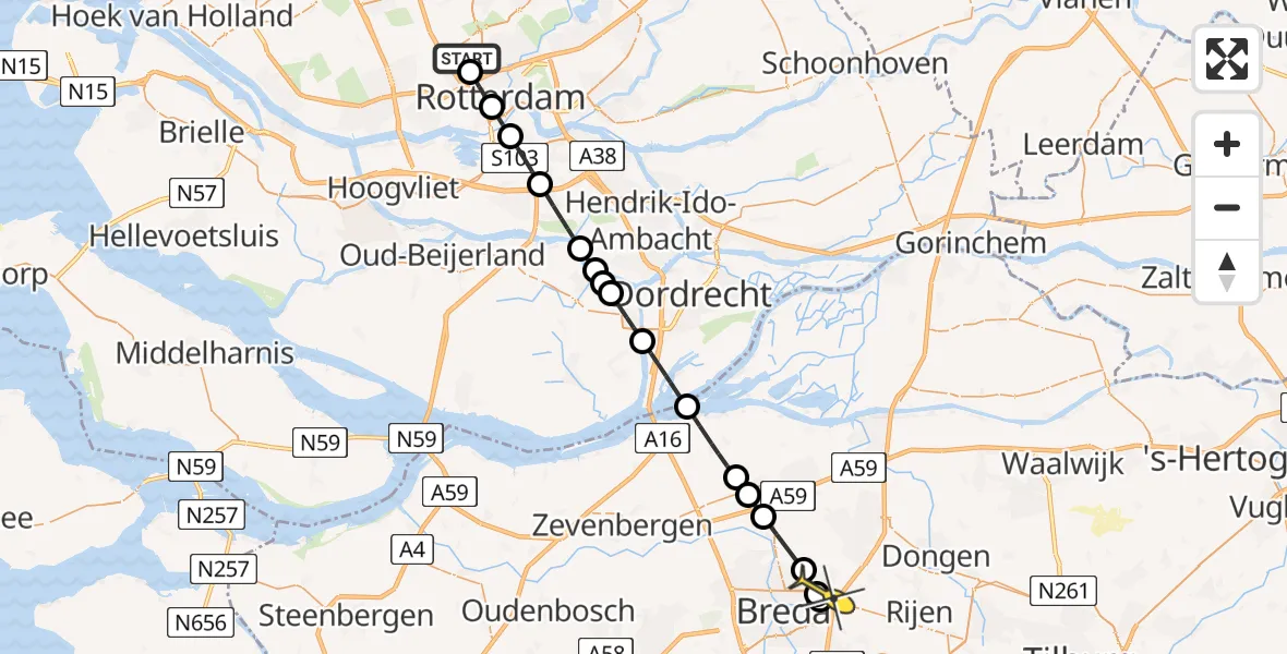 Routekaart van de vlucht: Lifeliner 2 naar Teteringen, Terletpad