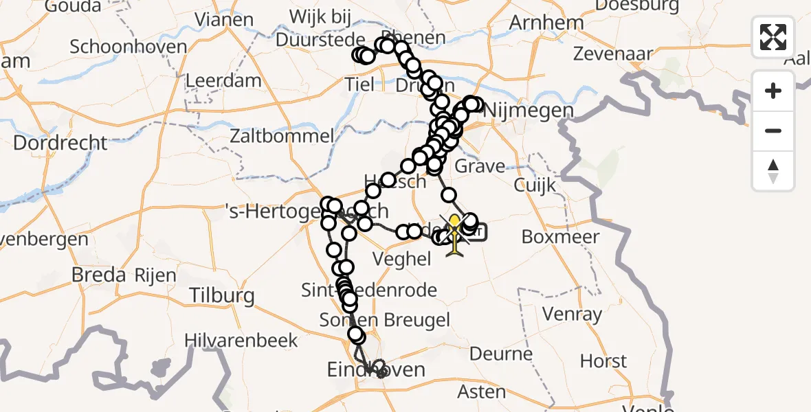 Routekaart van de vlucht: Politieheli naar Vliegbasis Volkel, Trentsedijk