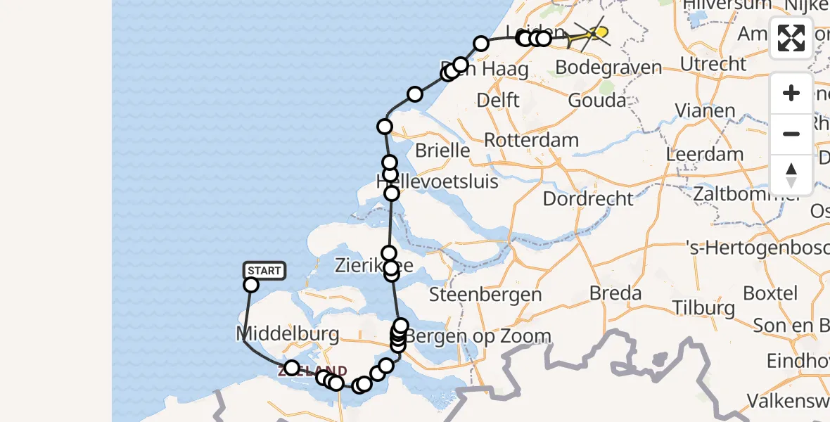 Routekaart van de vlucht: Politieheli naar Alphen aan den Rijn, Loevestein