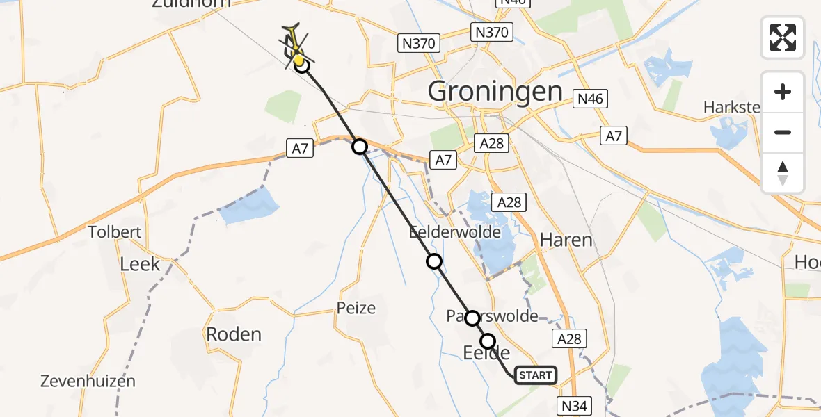 Routekaart van de vlucht: Lifeliner 4 naar Den Horn, Eskampenweg