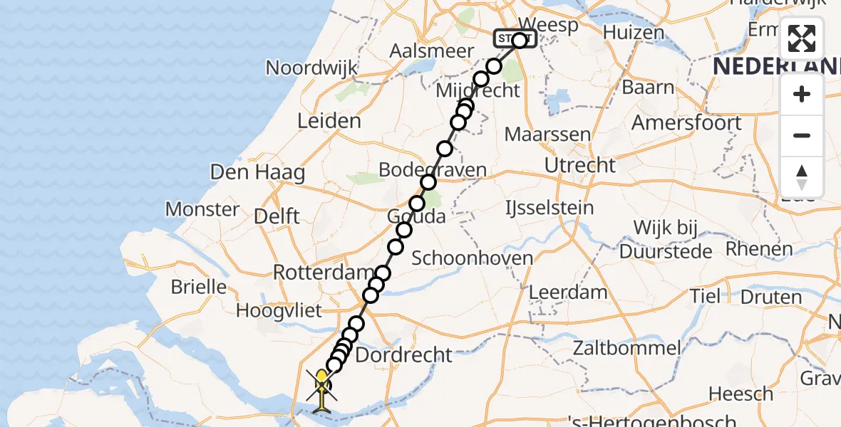 Routekaart van de vlucht: Lifeliner 1 naar Numansdorp, Hollandse Kade