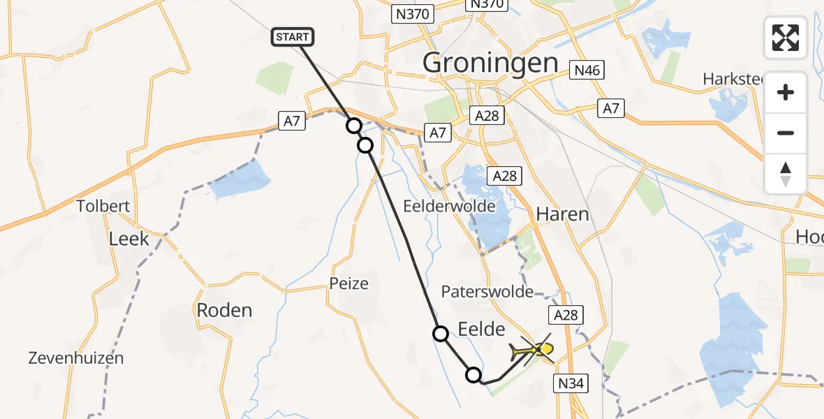 Routekaart van de vlucht: Lifeliner 4 naar Groningen Airport Eelde, Matsloot