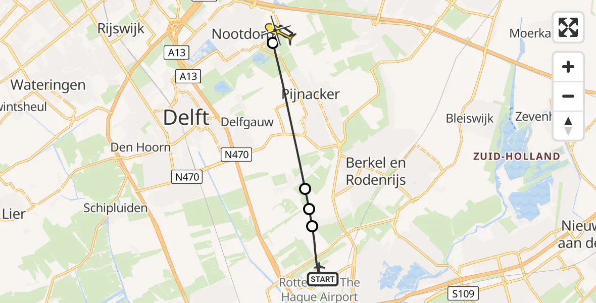 Routekaart van de vlucht: Lifeliner 2 naar Nootdorp, Brandenburgbaan