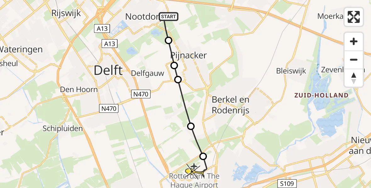 Routekaart van de vlucht: Lifeliner 2 naar Rotterdam The Hague Airport, Hofweg