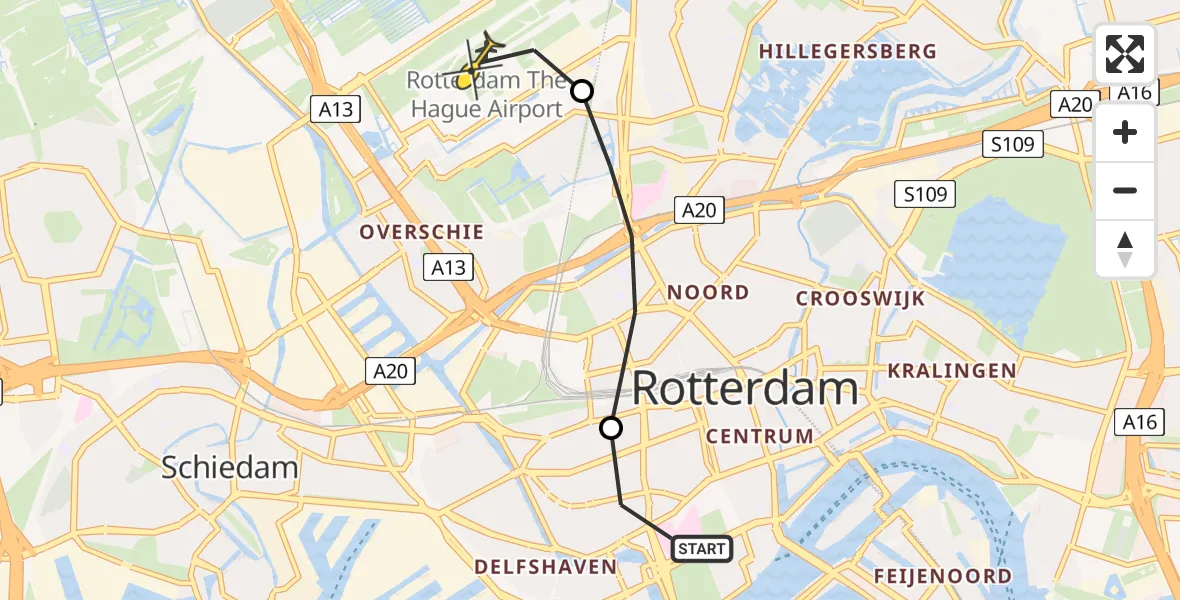 Routekaart van de vlucht: Lifeliner 1 naar Rotterdam The Hague Airport, Beatrijsstraat