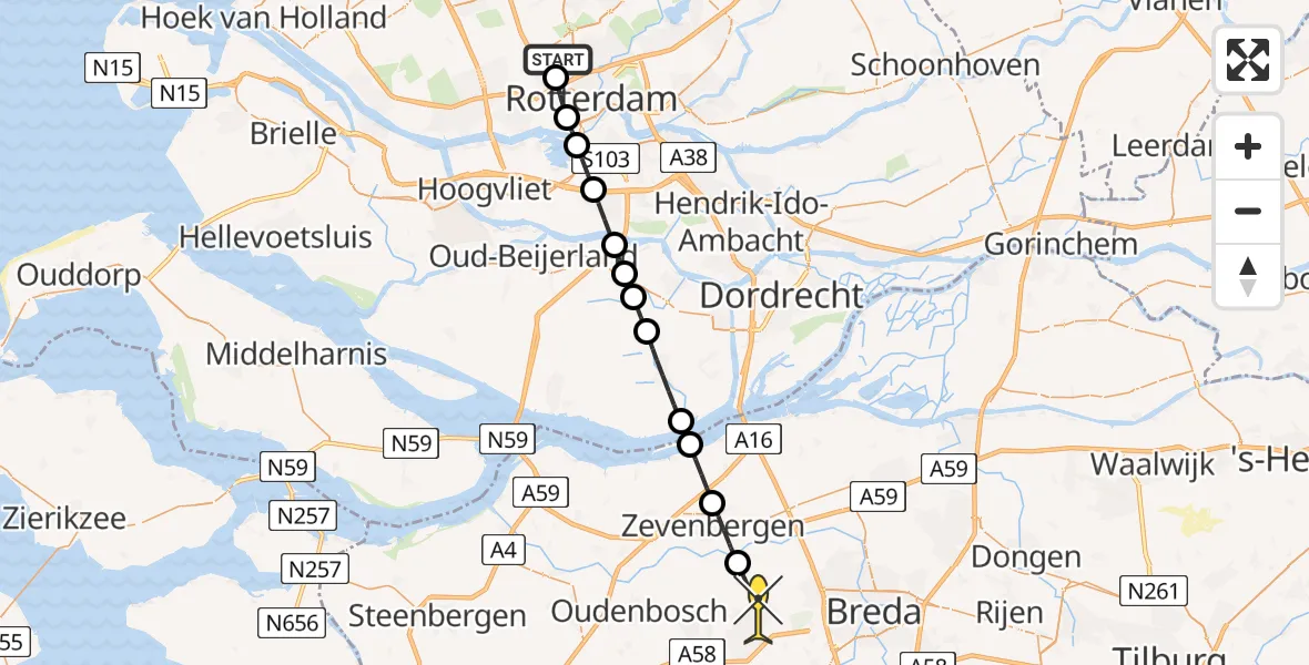 Routekaart van de vlucht: Lifeliner 2 naar Etten-Leur, Brandenburgbaan