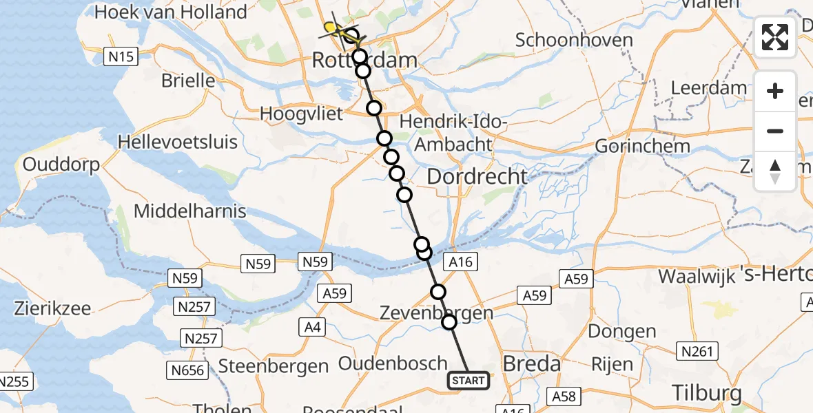 Routekaart van de vlucht: Lifeliner 2 naar Rotterdam The Hague Airport, Pastoor Binckstraat