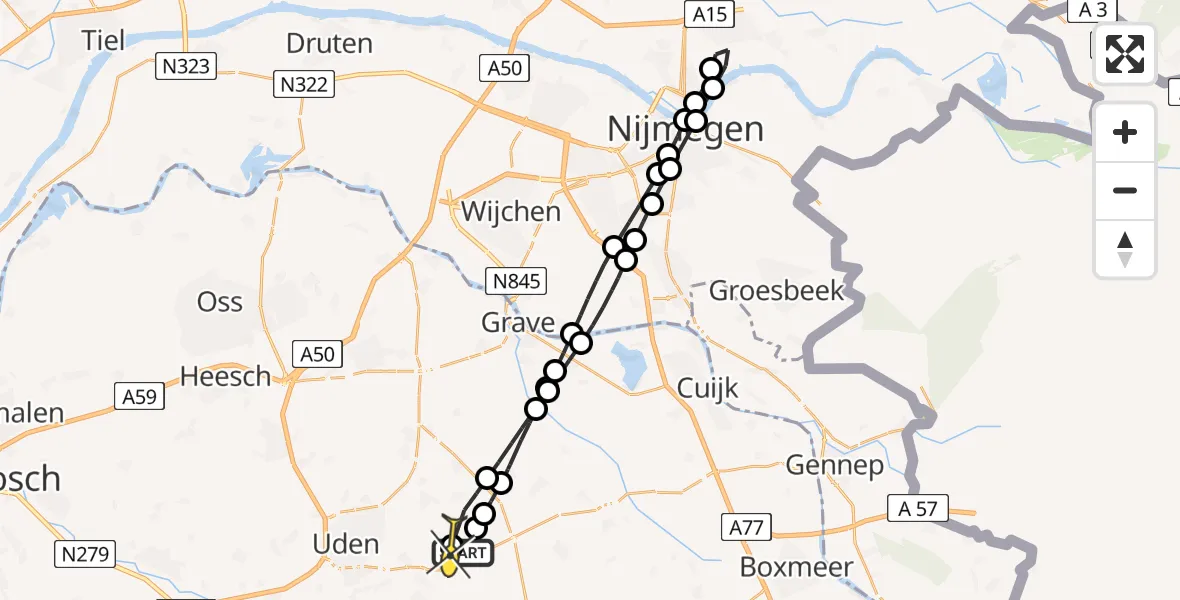 Routekaart van de vlucht: Lifeliner 3 naar Vliegbasis Volkel, Trentsedijk