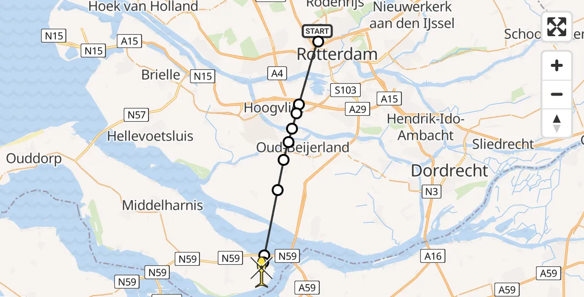 Routekaart van de vlucht: Lifeliner 2 naar Ooltgensplaat, Bovendijk