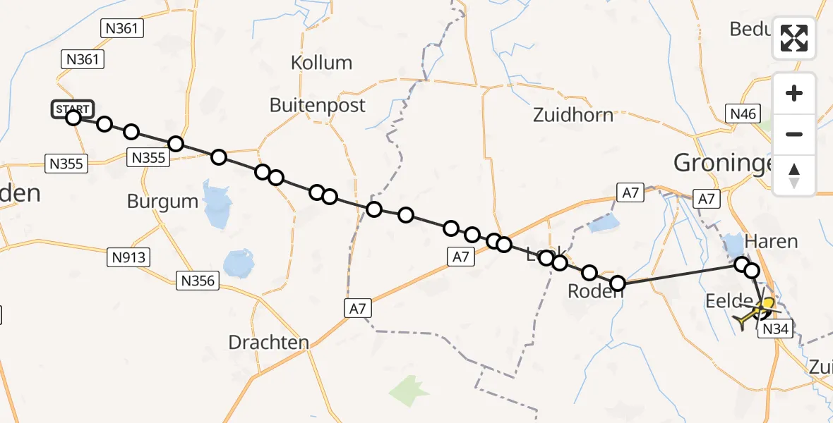 Routekaart van de vlucht: Lifeliner 4 naar Groningen Airport Eelde, Nieuwe Straatweg