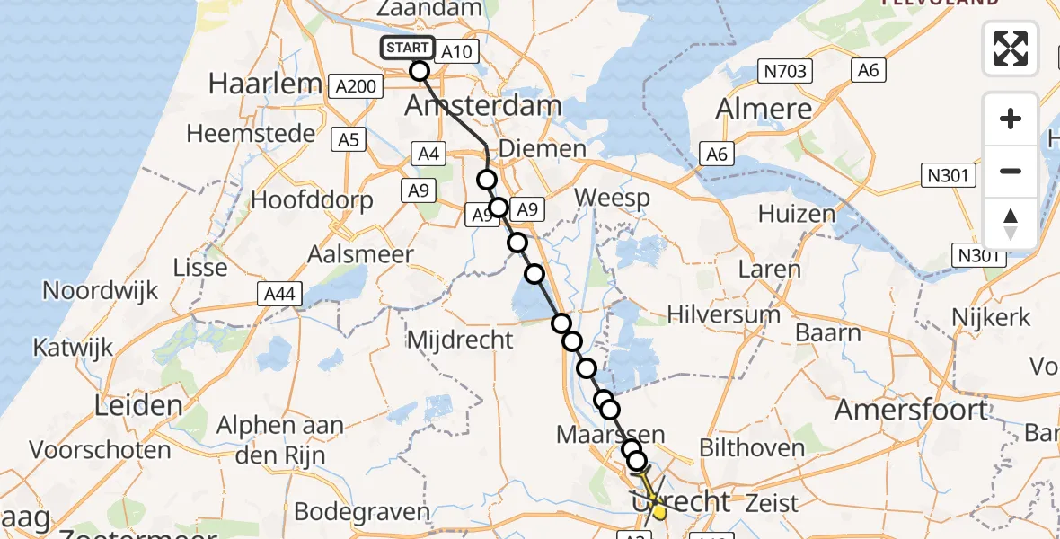 Routekaart van de vlucht: Lifeliner 1 naar Utrecht, Corsicaweg