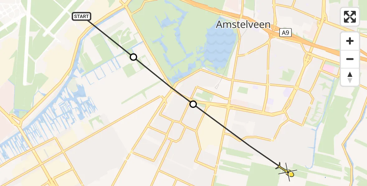 Routekaart van de vlucht: Politieheli naar Amstelveen, Rietwijkeroordweg