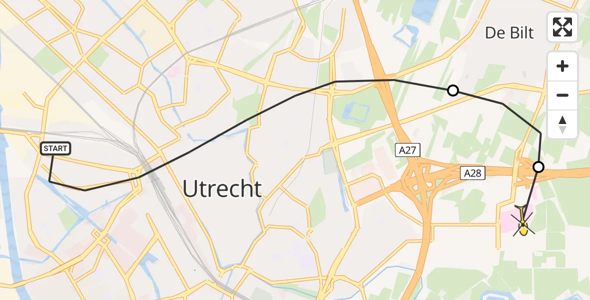 Routekaart van de vlucht: Lifeliner 1 naar Universitair Medisch Centrum Utrecht, Westplein