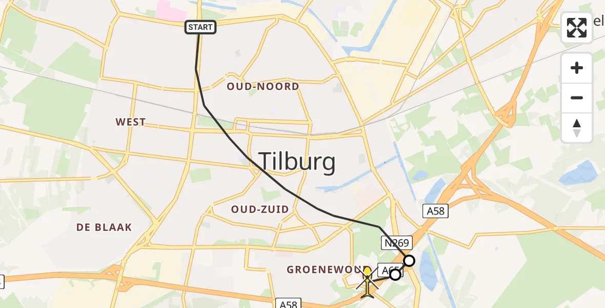 Routekaart van de vlucht: Lifeliner 3 naar Tilburg, Keldermansstraat