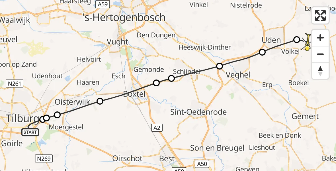 Routekaart van de vlucht: Lifeliner 3 naar Vliegbasis Volkel, Arendplein