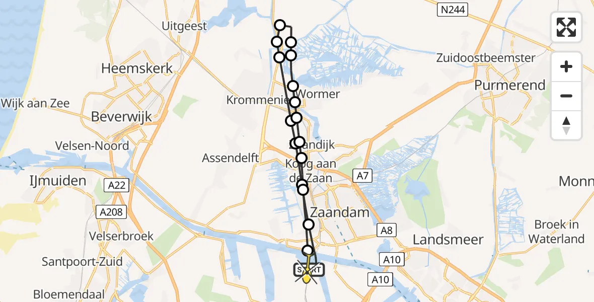 Routekaart van de vlucht: Lifeliner 1 naar Amsterdam Heliport, Elbaweg