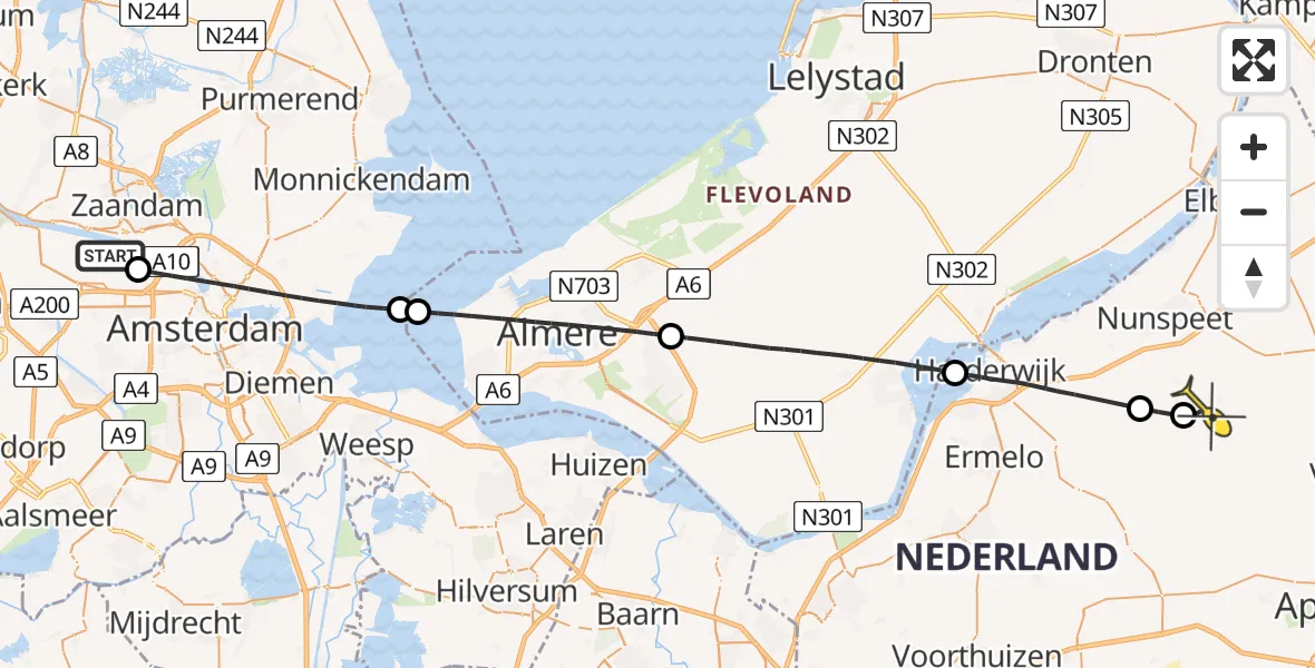 Routekaart van de vlucht: Lifeliner 1 naar Vierhouten, Westhaven