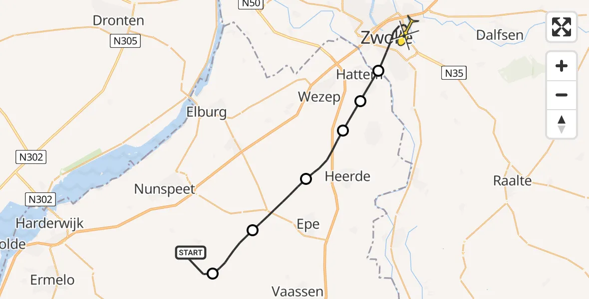 Routekaart van de vlucht: Lifeliner 1 naar Zwolle, Hogeweg