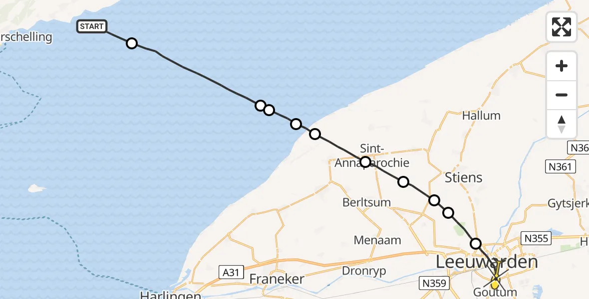 Routekaart van de vlucht: Ambulanceheli naar Leeuwarden, Sportlaan