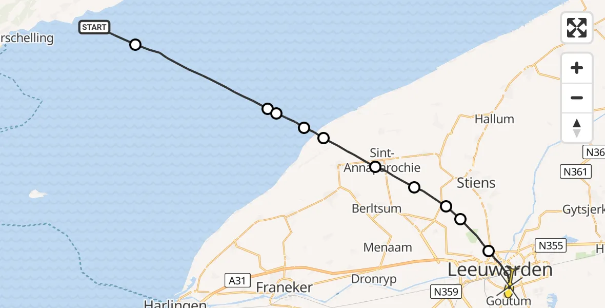 Routekaart van de vlucht: Ambulancehelikopter naar Leeuwarden, Sportlaan