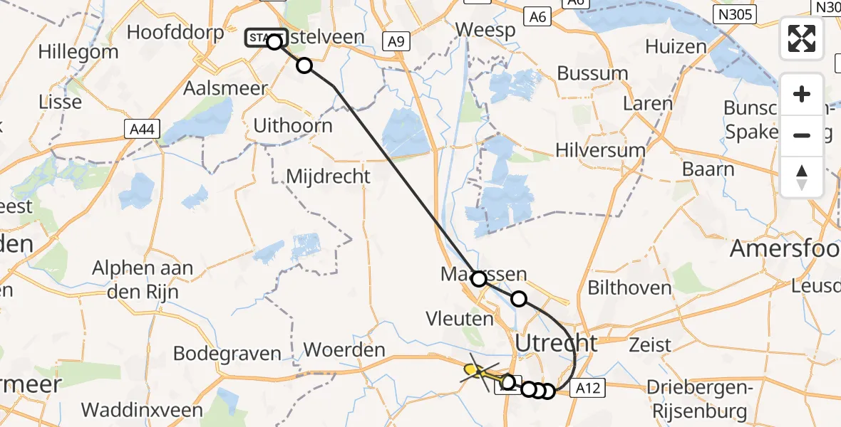 Routekaart van de vlucht: Politieheli naar Utrecht, Rietwijkeroordweg