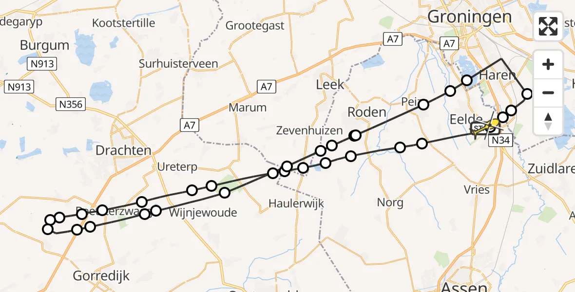 Routekaart van de vlucht: Lifeliner 4 naar Groningen Airport Eelde, Veldkampweg