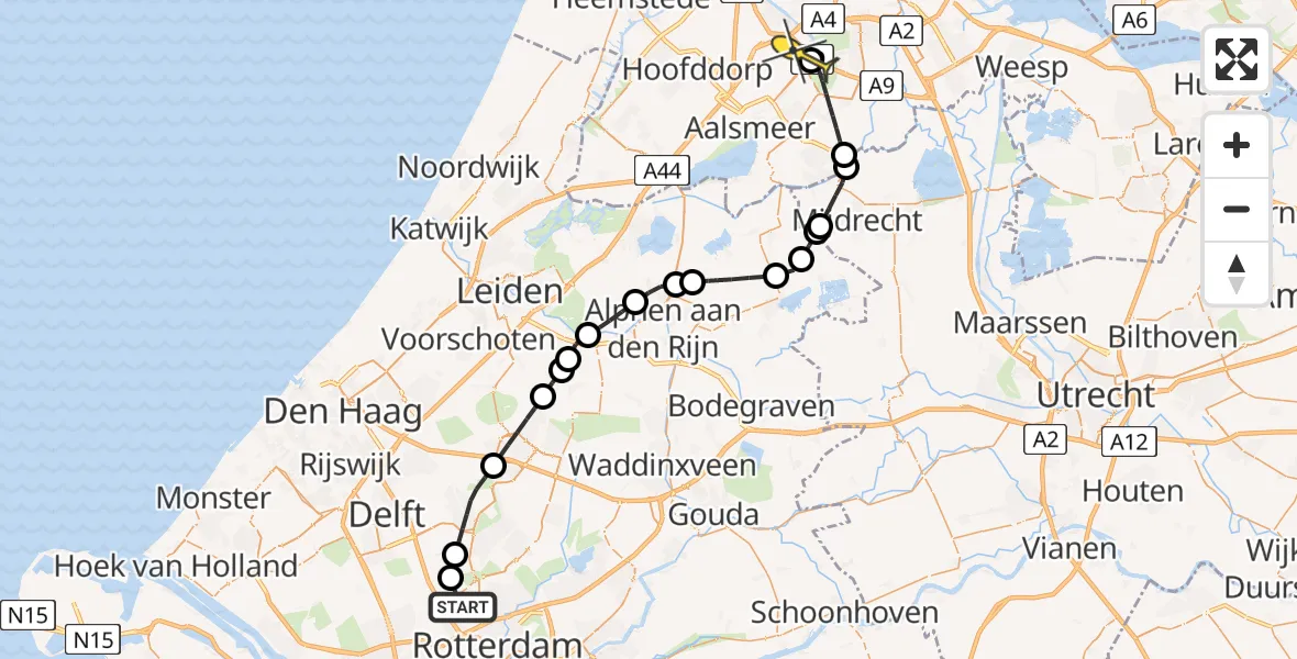 Routekaart van de vlucht: Politieheli naar Schiphol, Schieveense polder