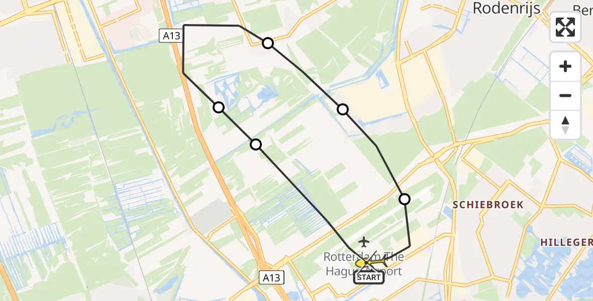 Routekaart van de vlucht: Lifeliner 2 naar Rotterdam The Hague Airport, Zuideindseweg