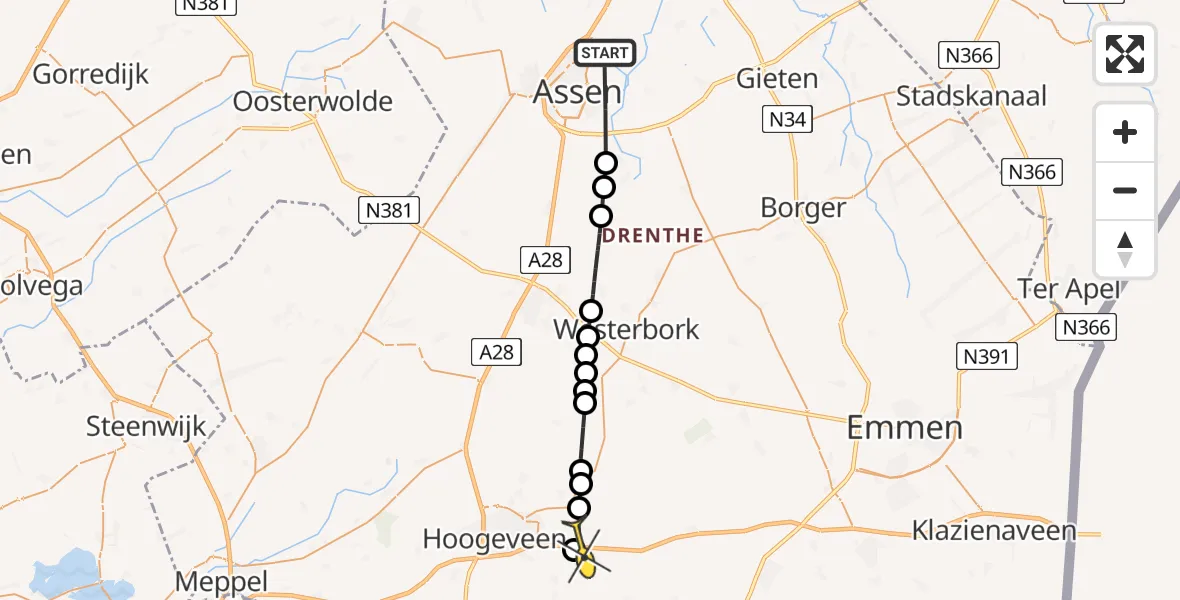 Routekaart van de vlucht: Lifeliner 4 naar Hollandscheveld, Pottenbakkerstraat