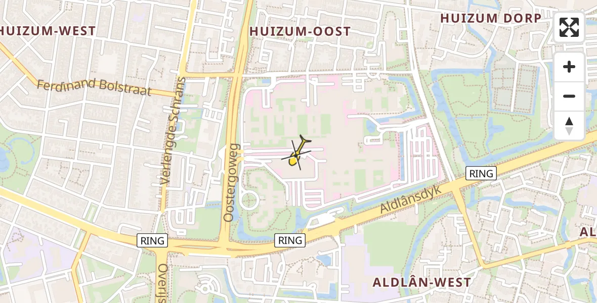 Vluchtroute Ambulancehelikopter van Leeuwarden naar Leeuwarden