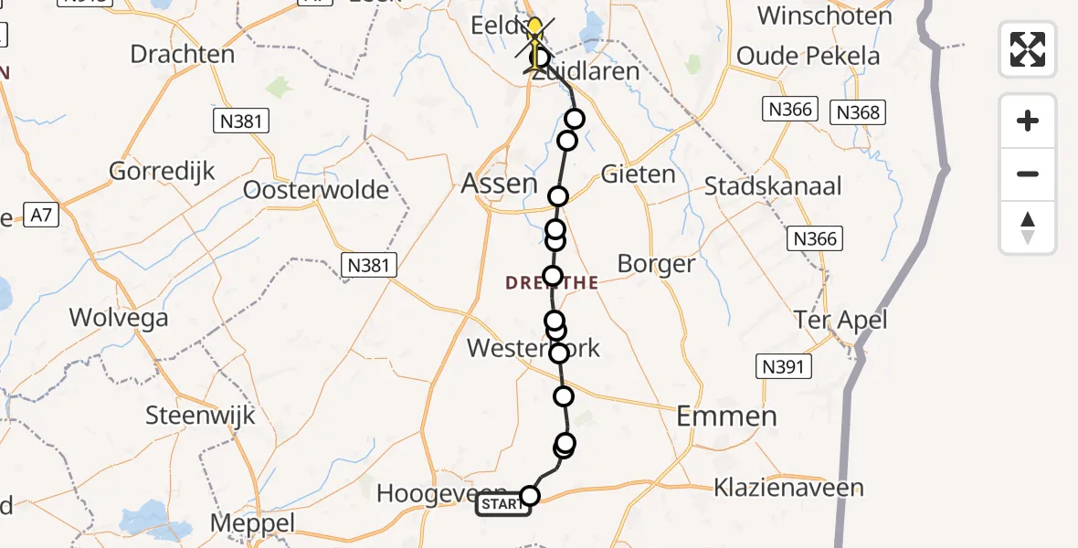 Routekaart van de vlucht: Lifeliner 4 naar De Punt