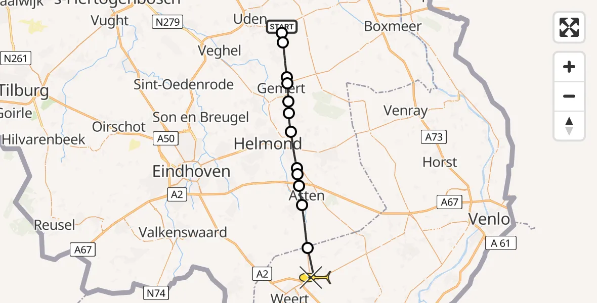 Routekaart van de vlucht: Lifeliner 3 naar Nederweert, Oosterheidestraat