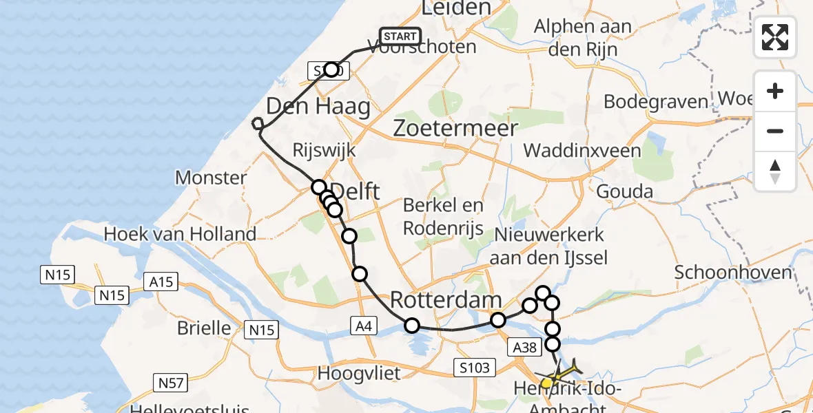 Routekaart van de vlucht: Politieheli naar Ridderkerk, Landgoed Wiltzangk