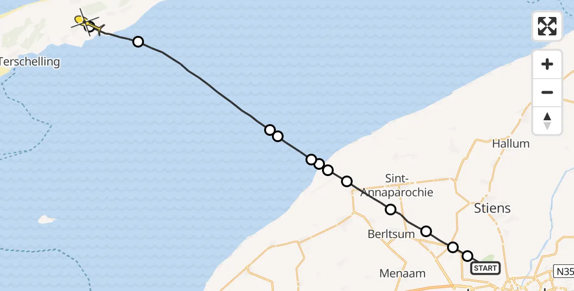 Routekaart van de vlucht: Ambulanceheli naar Landerum, Keegsdijkje