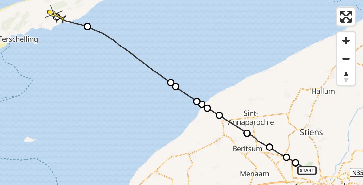 Routekaart van de vlucht: Ambulancehelikopter naar Landerum, Keegsdijkje