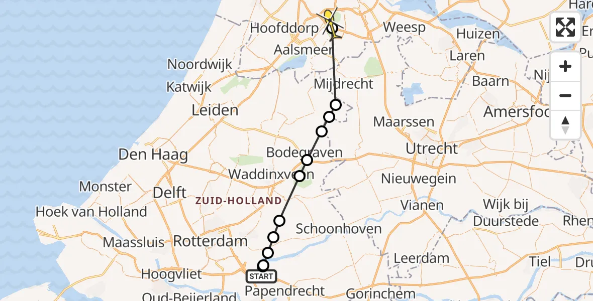 Routekaart van de vlucht: Politieheli naar Amstelveen, Vlietlaan